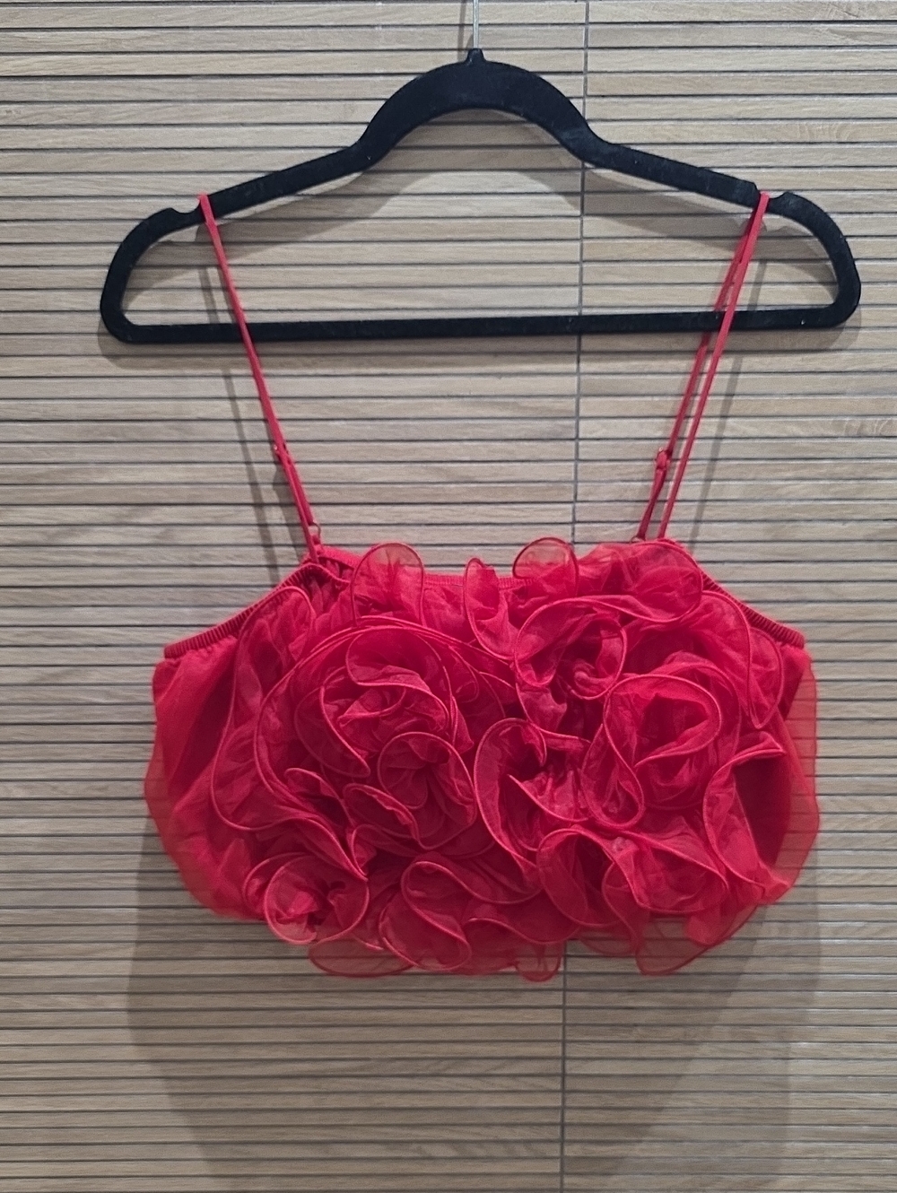 Express Red Ruffle Crop Top with Spaghetti Straps